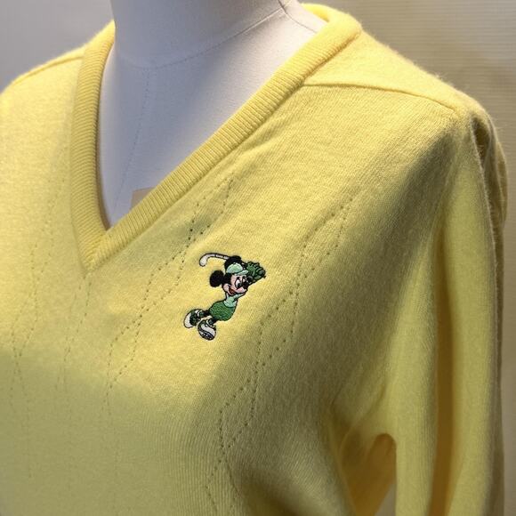 Vintage Disney Minnie Mouse Sweater Womens Medium Yellow V-Neck Golf Made USA - Picture 1 of 10